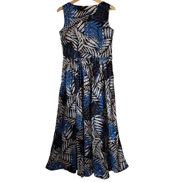 Tropical Palm Pattern Maxi Dress African Wax Print Sleeveless V Neck Pockets Sm - Picture 2 of 16